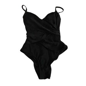 Cupshe Black One Piece Swimsuit Ruched V Neck Halter Style Women Size M